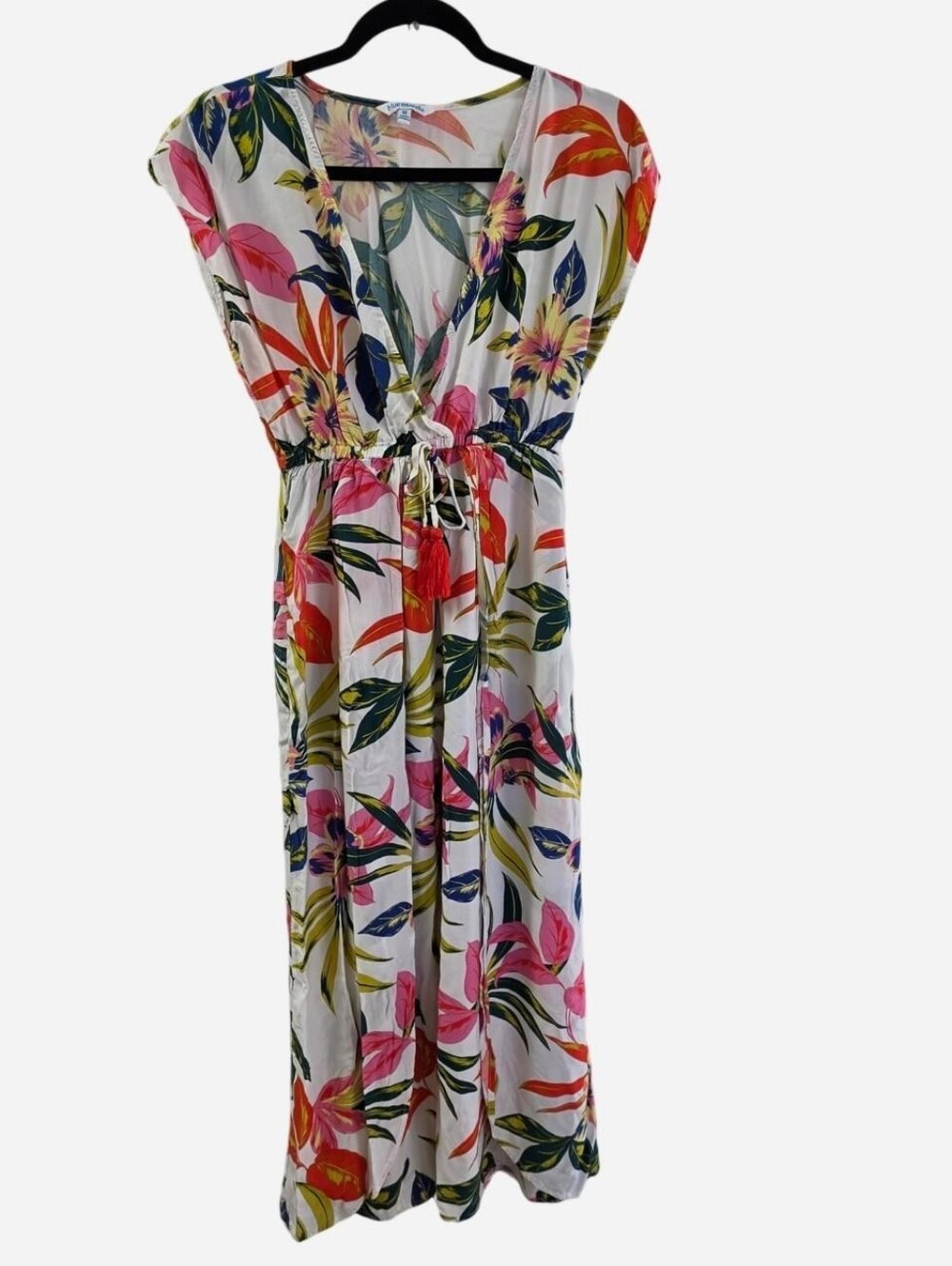 blue island White Floral Tie-Waist Maxi Dress